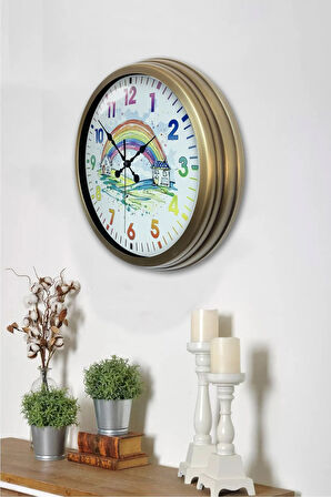 40 cm Eskitme Metal Çocuk Gökkuşağı Duvar Saati