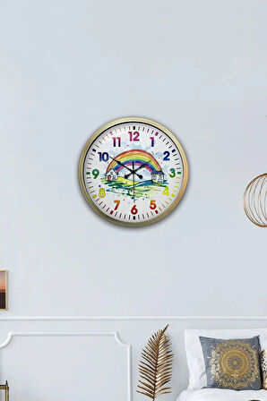40 cm Eskitme Metal Çocuk Gökkuşağı Duvar Saati
