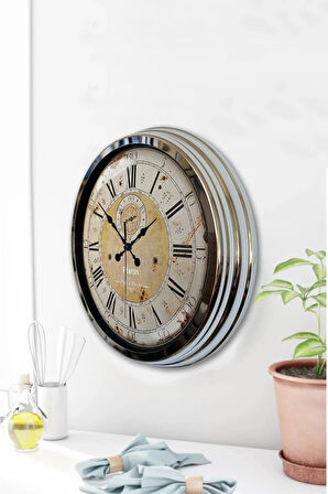 Hediyelik 40 Cm Krom Metal Tasarım Duvar Saati