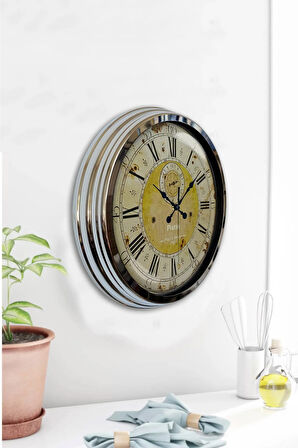 Hediyelik 40 Cm Krom Metal Tasarım Duvar Saati