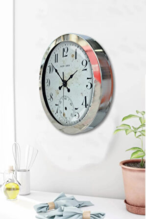 36 Cm Krom Metal Antik Eskitme Duvar Saati