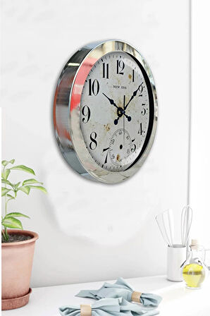 36 Cm Krom Metal Antik Eskitme Duvar Saati