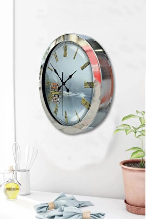 Hediyelik 36 Cm Krom Metal Alanya Duvar Saati