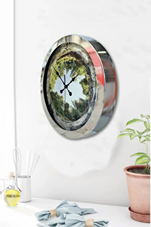 Hediyelik 36 Cm Krom Metal Ağaç Duvar Saati