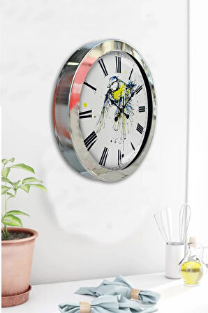 Hediyelik 36 Cm Krom Metal Bird Duvar Saati