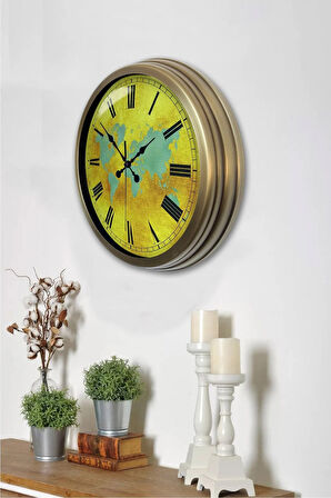 Hediyelik 40 cm Eskitme Metal Maps Duvar Saati