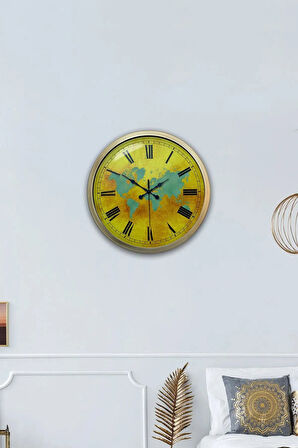 Hediyelik 40 cm Eskitme Metal Maps Duvar Saati