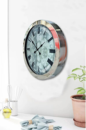 Hediyelik 36 Cm Krom Metal Decorative Duvar Saati