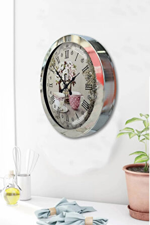 Hediyelik 36 Cm Krom Metal Coffee Duvar Saati