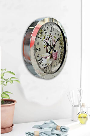 Hediyelik 36 Cm Krom Metal Coffee Duvar Saati