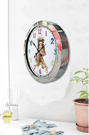 Hediyelik 36 Cm Krom Metal Çocuk Duvar Saati