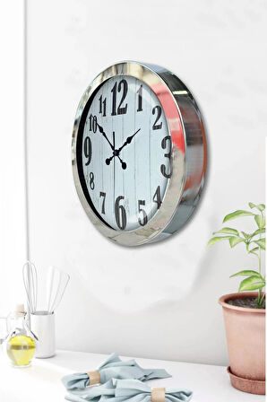 Hediyelik 36 Cm Krom Metal Dekoratif Duvar Saati