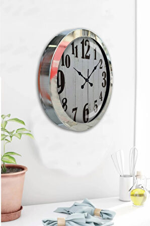 Hediyelik 36 Cm Krom Metal Dekoratif Duvar Saati