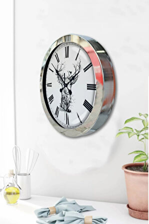 Hediyelik 36 Cm Krom Metal Çizim Duvar Saati