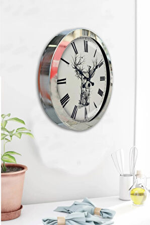 Hediyelik 36 Cm Krom Metal Çizim Duvar Saati