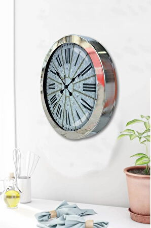 Hediyelik 36 Cm Krom Metal Dekoratif Duvar Saati
