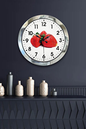 Hediyelik 36 Cm Krom Metal Çilek Duvar Saati