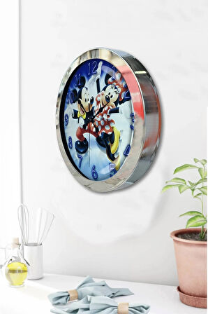 Hediyelik 36 Cm Krom Metal Çocuk Duvar Saati