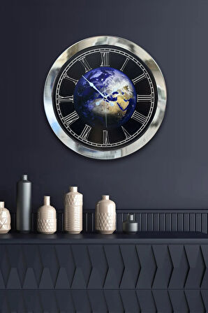 Hediyelik 36 Cm Krom Metal Dünya Duvar Saati