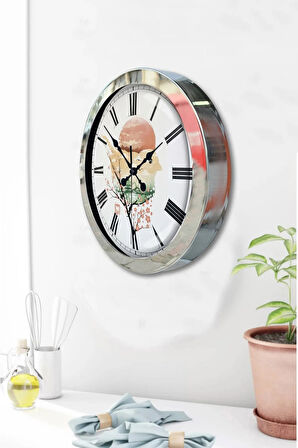 Hediyelik 36 Cm Krom Metal Doğal Duvar Saati