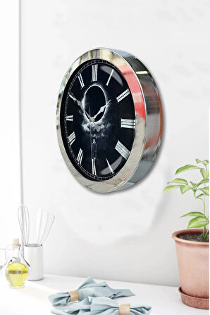 Hediyelik 36 Cm Krom Metal Dolunay Duvar Saati
