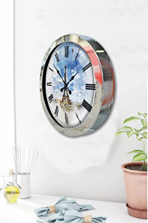 36 Cm Krom Metal Eyfel Kulesi Duvar Saati