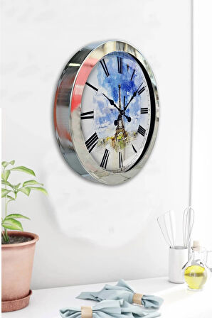 36 Cm Krom Metal Eyfel Kulesi Duvar Saati