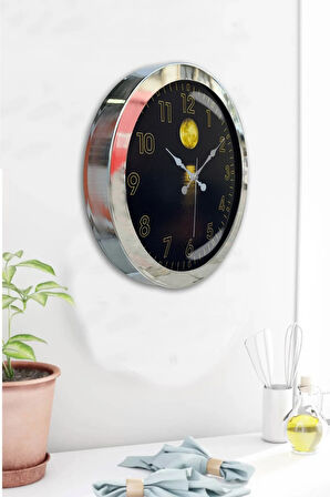 Hediyelik 36 Cm Krom Metal Gece Duvar Saati