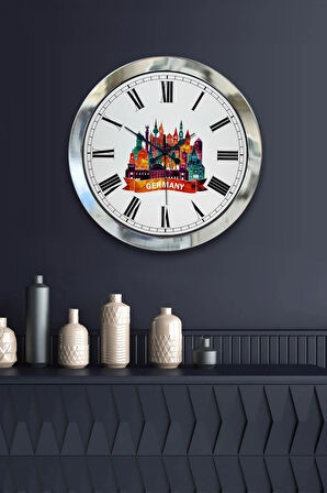 36 Cm Krom Metal Germany Temalı Duvar Saati
