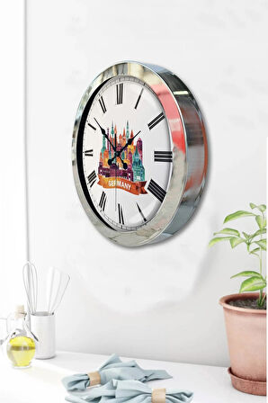 36 Cm Krom Metal Germany Temalı Duvar Saati