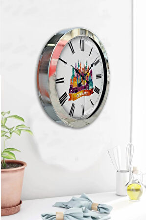36 Cm Krom Metal Germany Temalı Duvar Saati