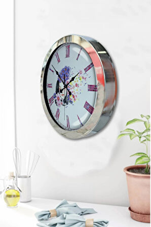 Hediyelik 36 Cm Krom Metal Güzellik Duvar Saati