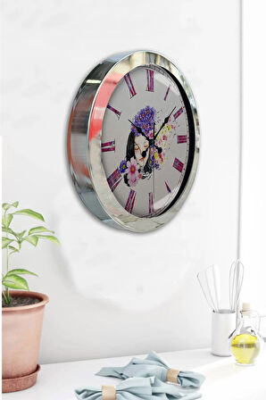 Hediyelik 36 Cm Krom Metal Güzellik Duvar Saati