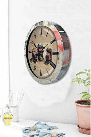 36 Cm Krom Metal Fotoğraf Makinesi Duvar Saati