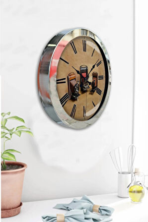 36 Cm Krom Metal Fotoğraf Makinesi Duvar Saati