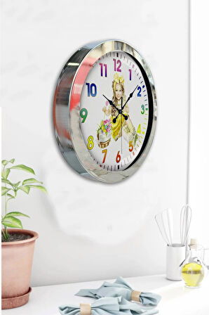 36 Cm Krom Metal Genç Kız Duvar Saati