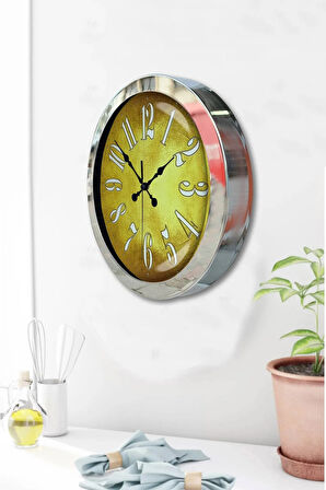 Hediyelik 36 Cm Krom Metal Golden Duvar Saati
