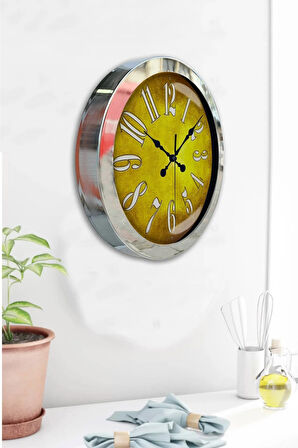Hediyelik 36 Cm Krom Metal Golden Duvar Saati