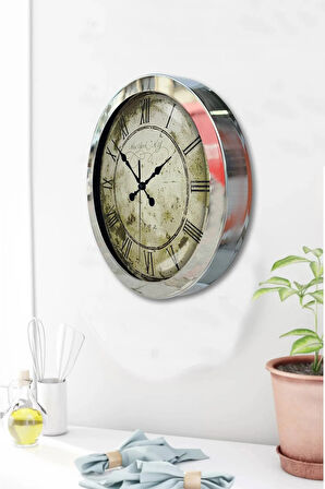 Hediyelik 36 Cm Krom Metal Eskitme Duvar Saati