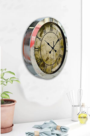 Hediyelik 36 Cm Krom Metal Eskitme Duvar Saati