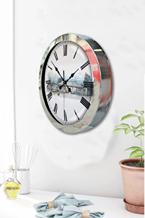 36 Cm Krom Metal Köy Bakkalı Duvar Saati