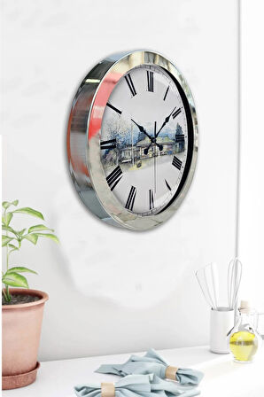 36 Cm Krom Metal Köy Bakkalı Duvar Saati