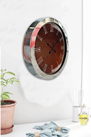 Hediyelik 36 Cm Krom Metal Kahverengi Duvar Saati