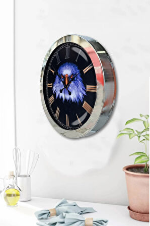 Hediyelik 36 Cm Krom Metal Kartal Duvar Saati