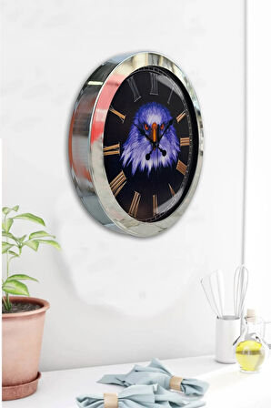 Hediyelik 36 Cm Krom Metal Kartal Duvar Saati