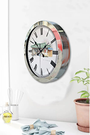 36 Cm Krom Metal Köy Bakkalı Duvar Saati