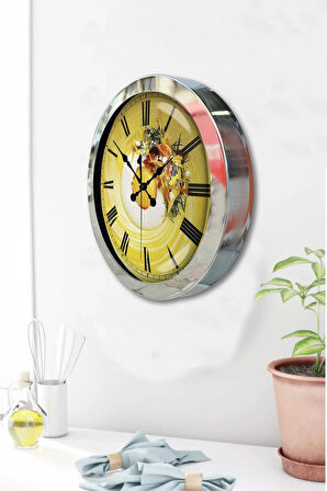 Hediyelik 36 Cm Krom Metal Kitchen Duvar Saati
