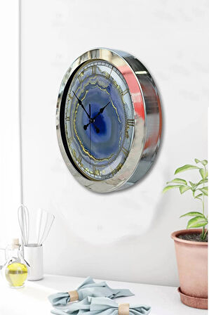 36 Cm Krom Metal Mermer Desenli Duvar Saati