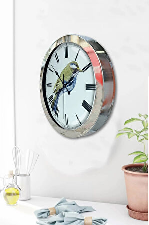 Hediyelik 36 Cm Krom Metal Kuş Duvar Saati