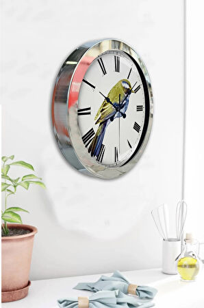 Hediyelik 36 Cm Krom Metal Kuş Duvar Saati